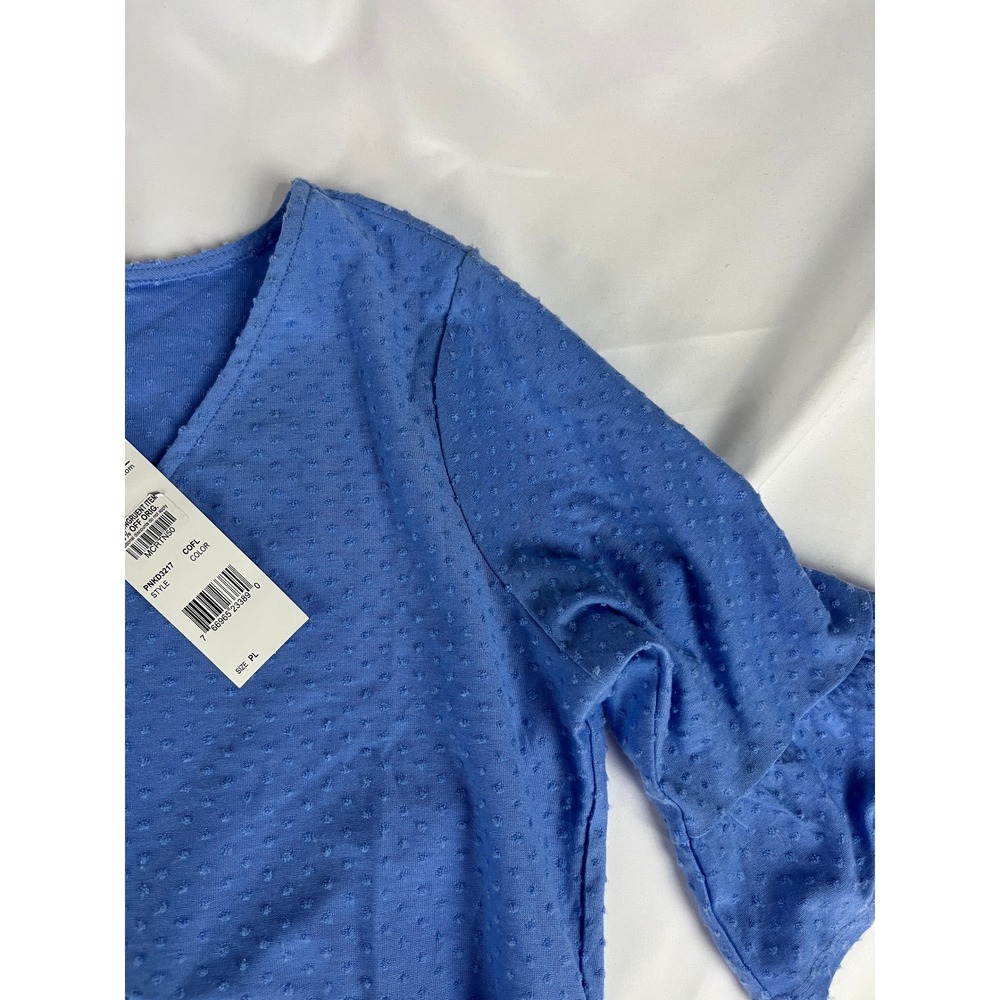NY Collection Women's Petite Large‎ Blue Dress 3/4 Sleeve V-Neck Textured